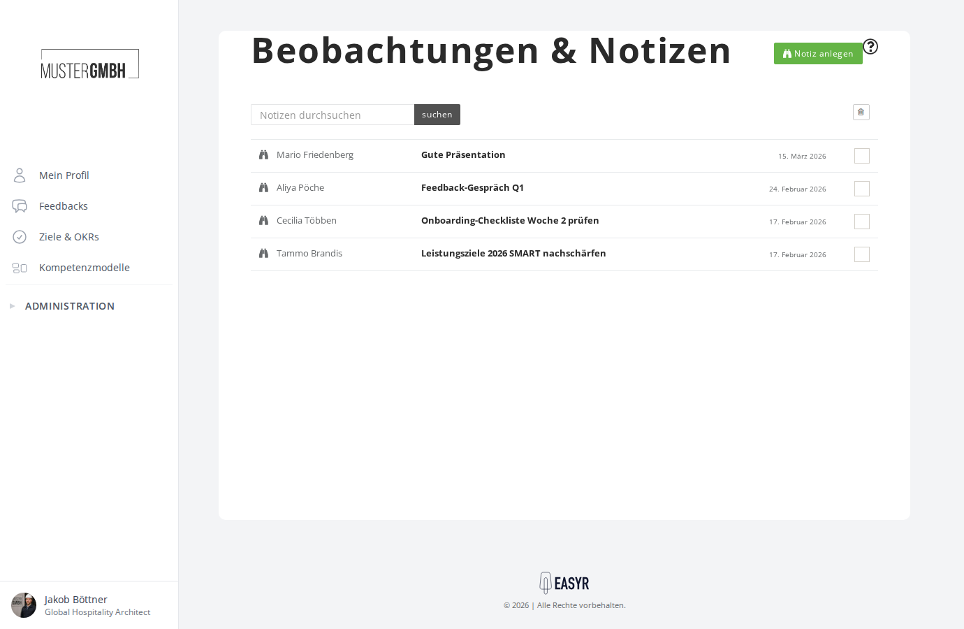 Übersichtsseite Beobachtungen & Notizen