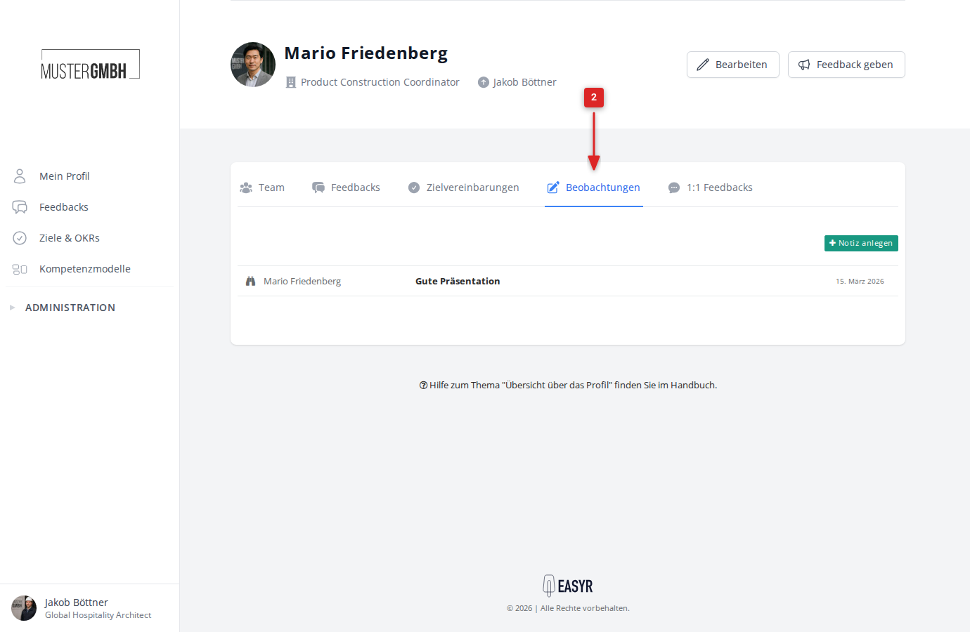 Reiter Beobachtungen im Mitarbeiterprofil