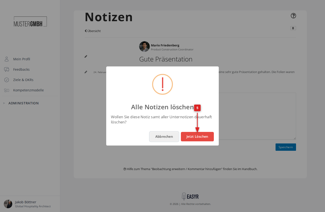 Bestätigungsdialog für die Löschung