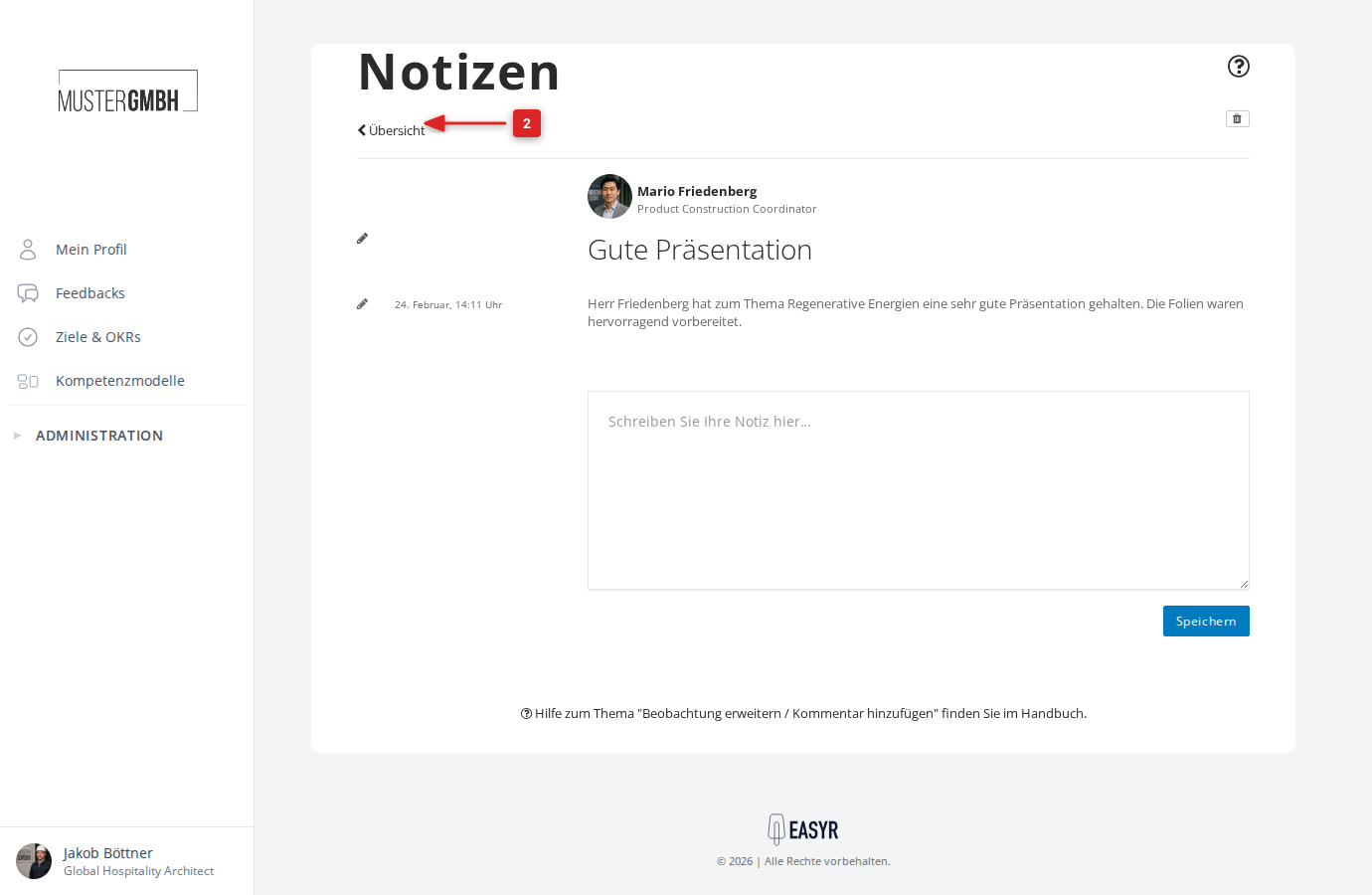 Link "Übersicht" auf der Beobachtungsseite