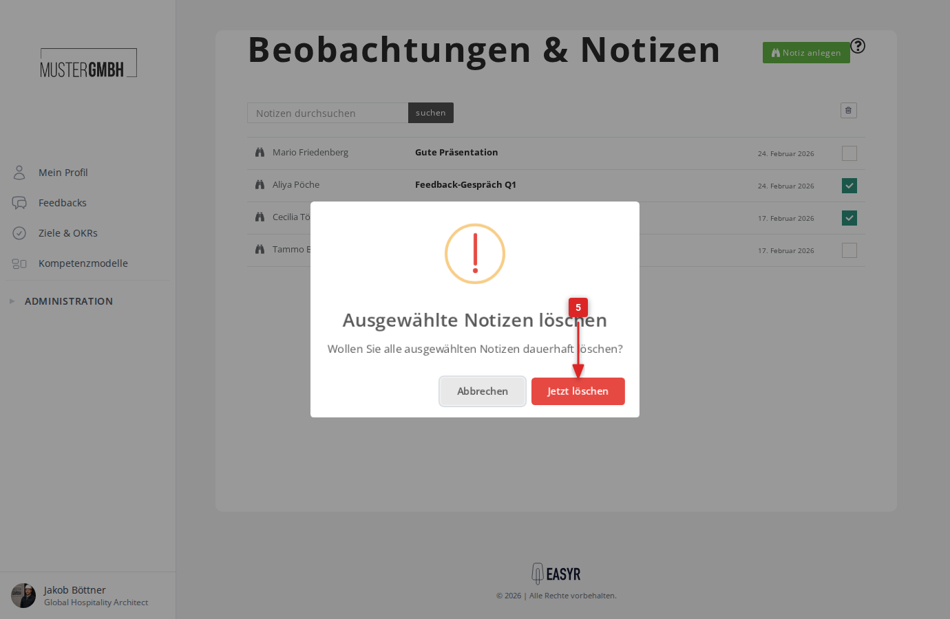 Bestätigungsdialog für die Massenlöschung