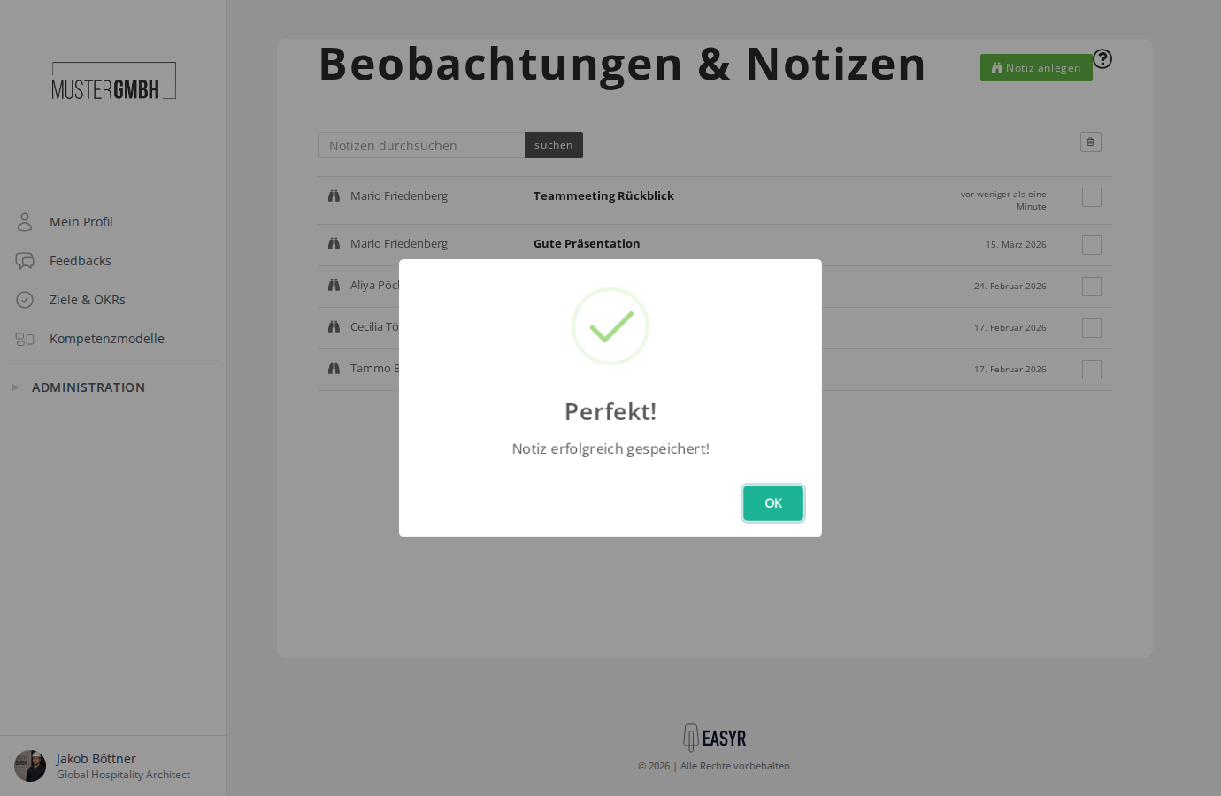 Bestätigung nach dem Speichern