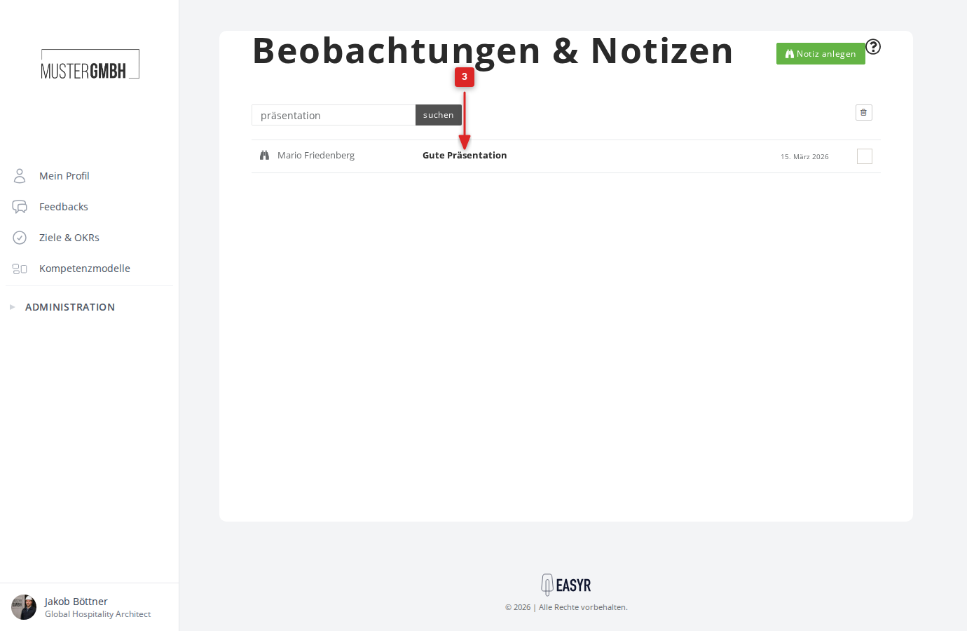 Ergebnisliste nach der Suche