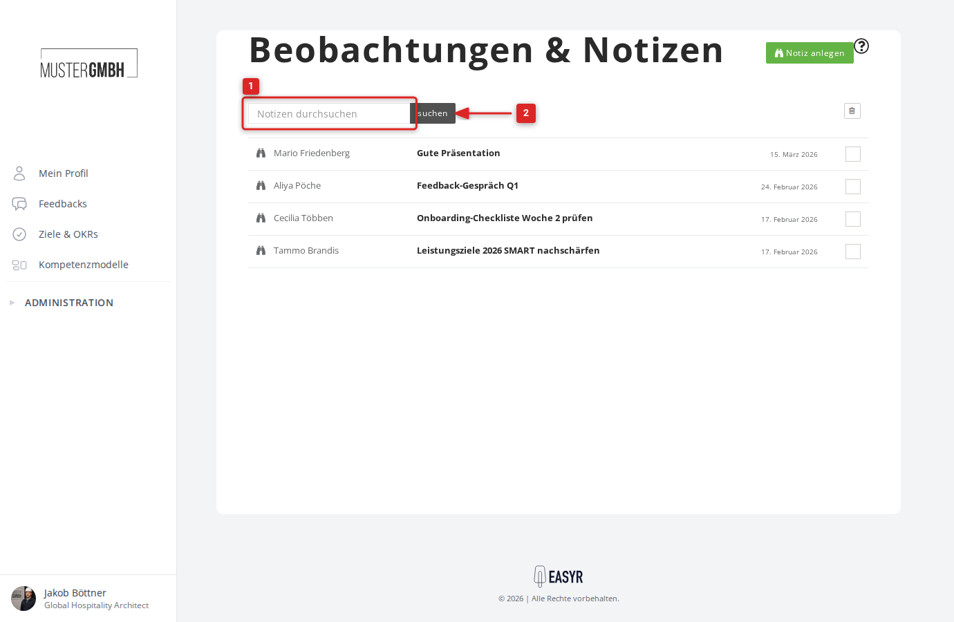 Suchfeld und Suchen-Button auf der Übersichtsseite