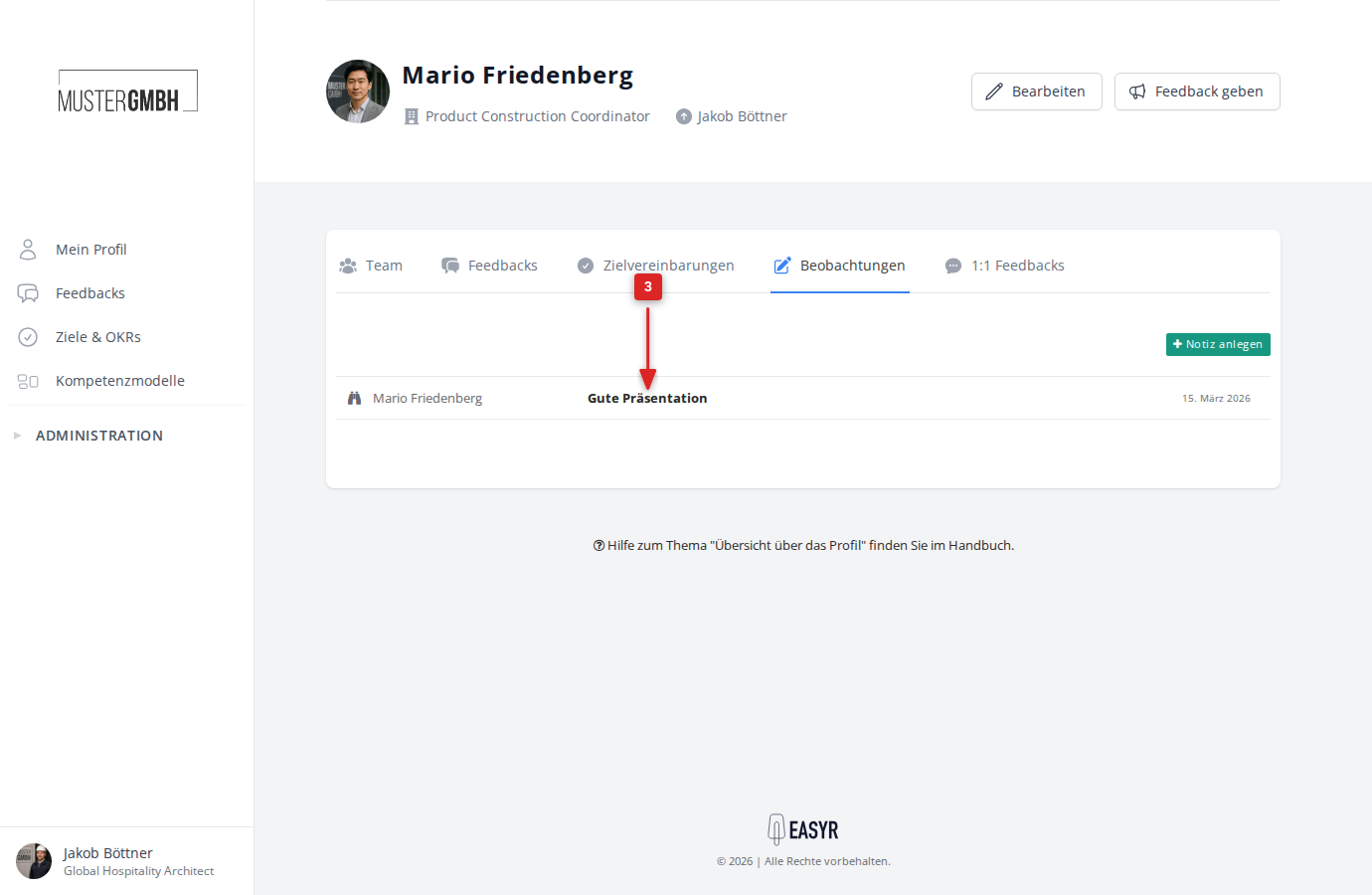 Beobachtungsliste mit Titel zum Anklicken