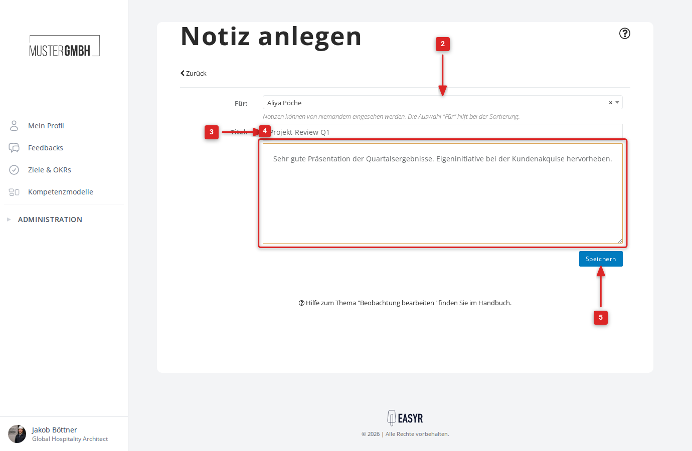 Formular zum Anlegen einer neuen Notiz