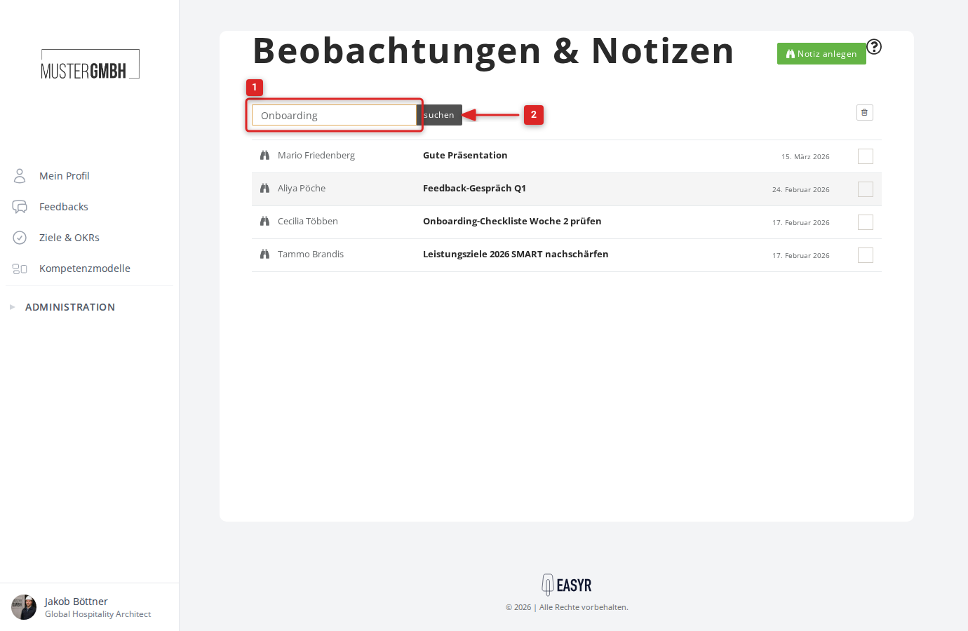 Suchfeld in der Beobachtungen-Übersicht