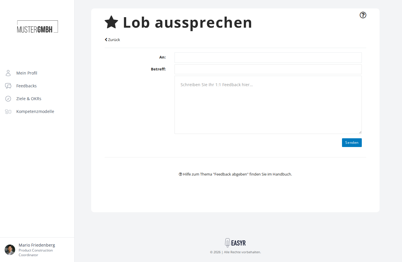 Formular zum Erstellen eines neuen 1:1 Feedbacks