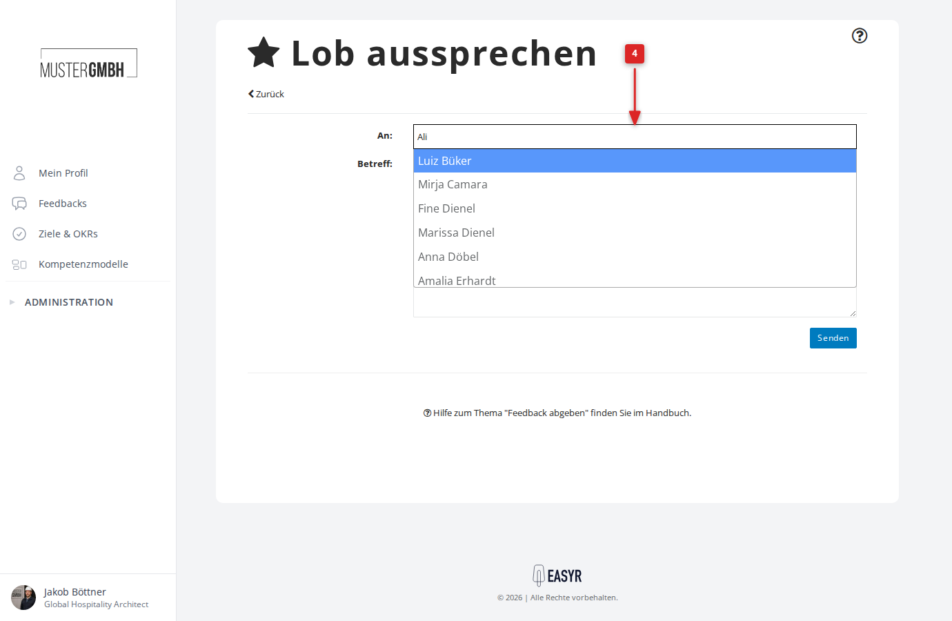 Empfängerfeld mit Vorschlagsliste