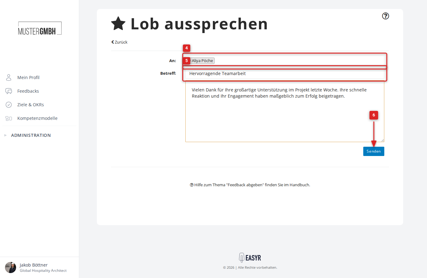 Feedback-Formular ausgefüllt