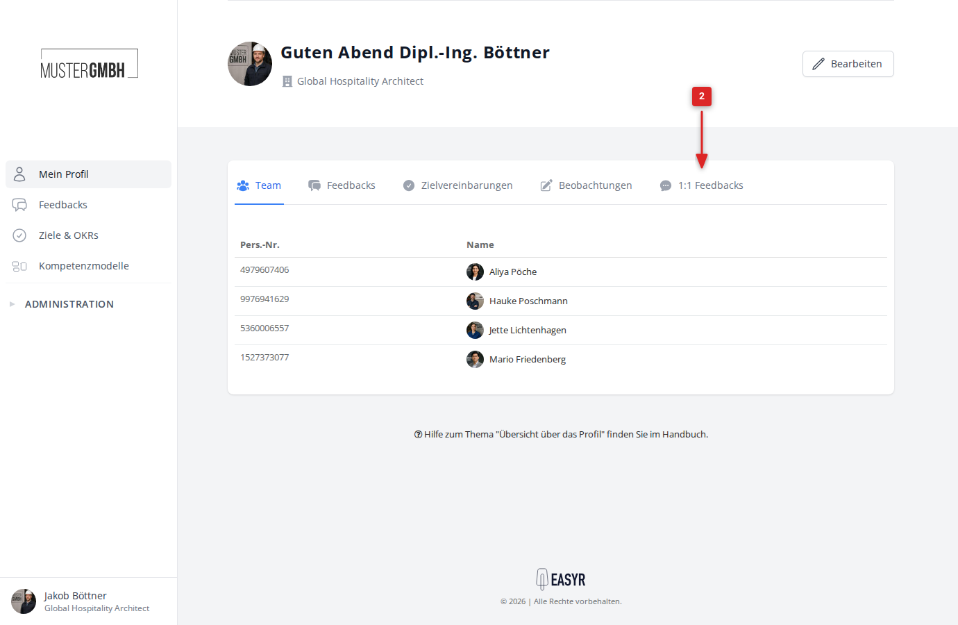 Tab "1:1 Feedbacks" auf dem Profil