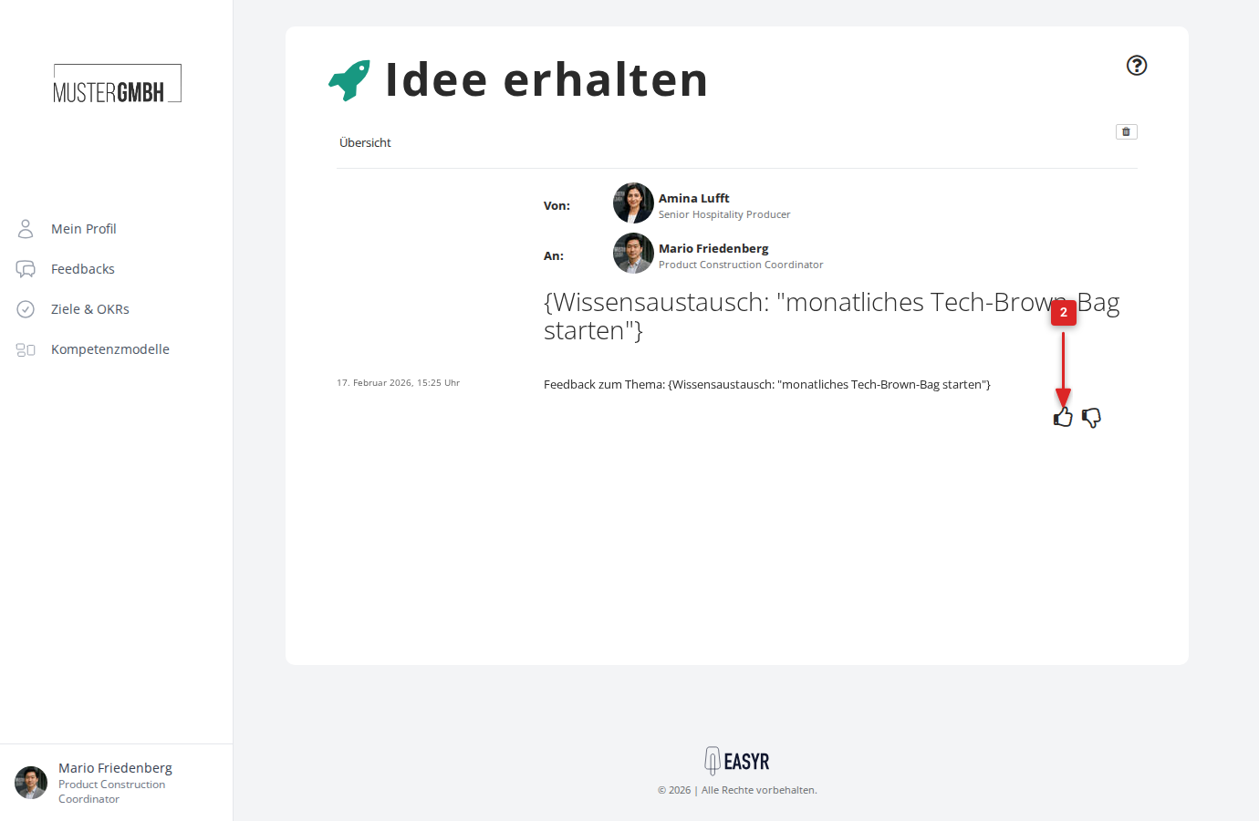 Daumen-Hoch-Symbol im 1:1 Feedback anklicken