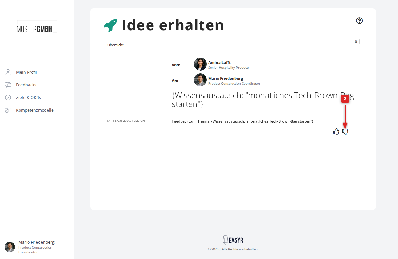 Daumen-Runter-Symbol im 1:1 Feedback anklicken