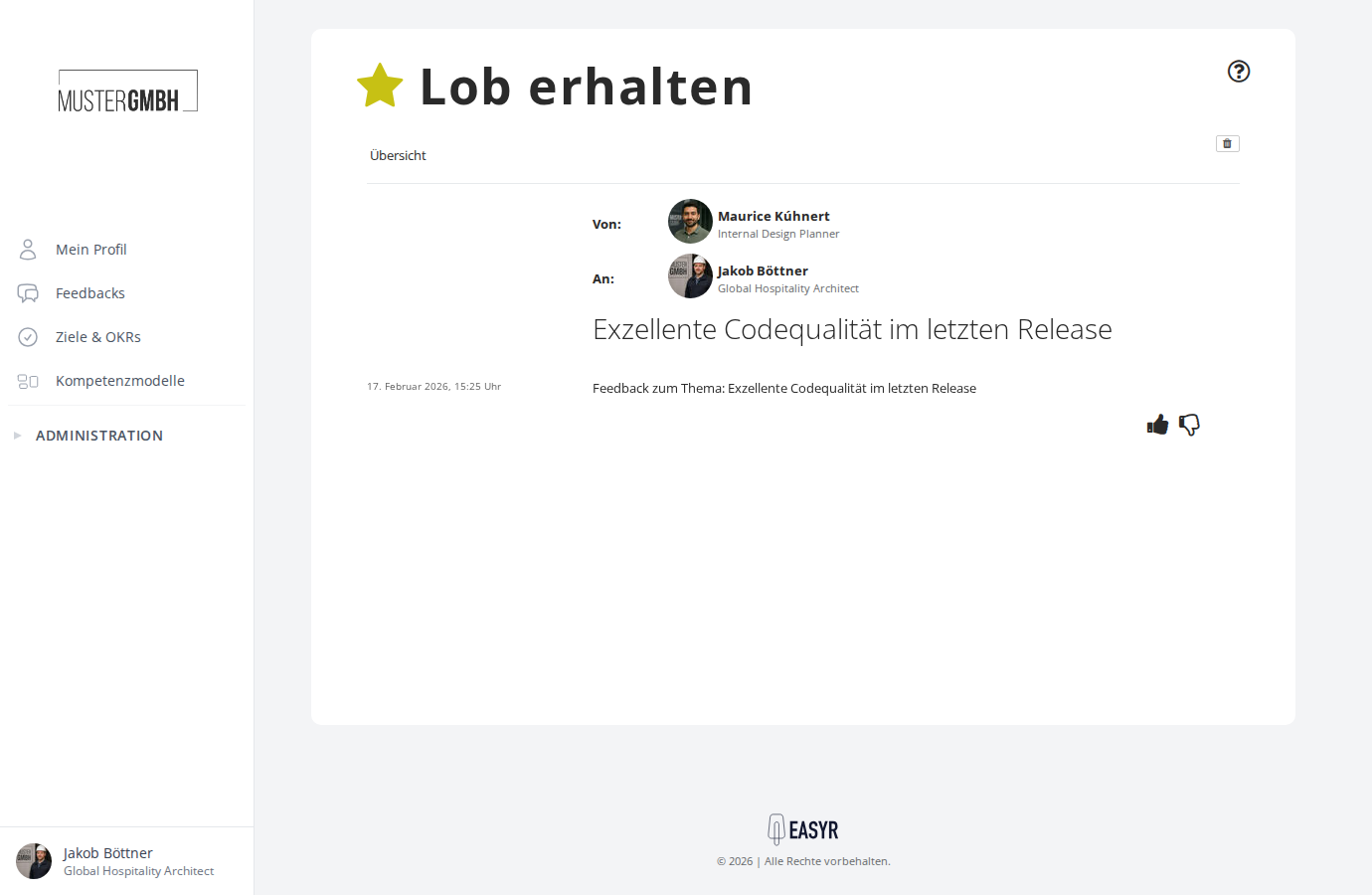 Detailansicht eines erhaltenen Feedbacks