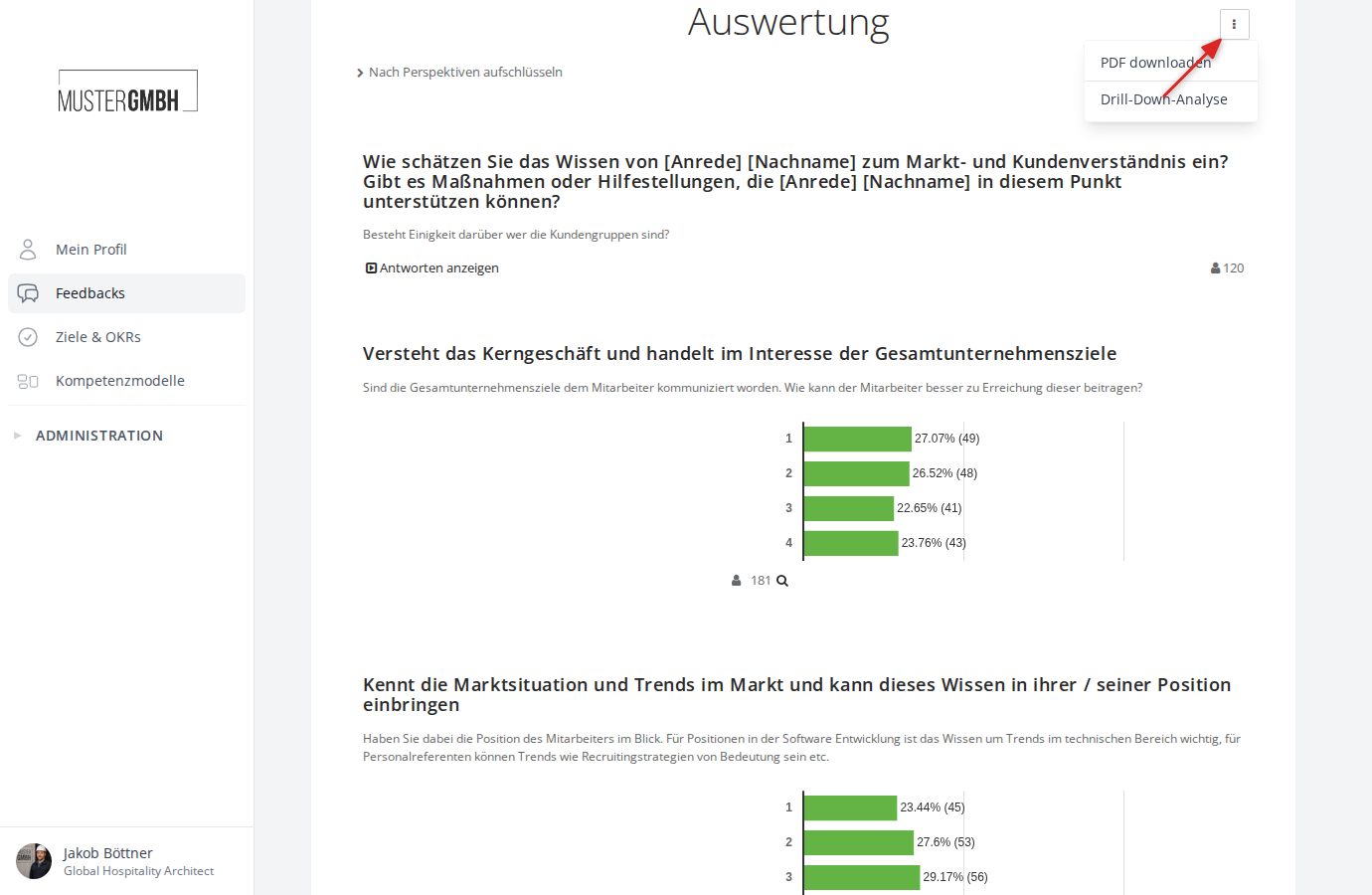 Drei-Punkte-Menü mit Drill-Down-Analyse
