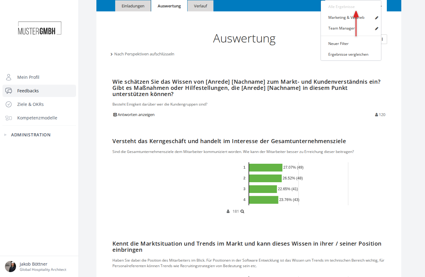 Geöffnetes Filter-Dropdown mit Optionen