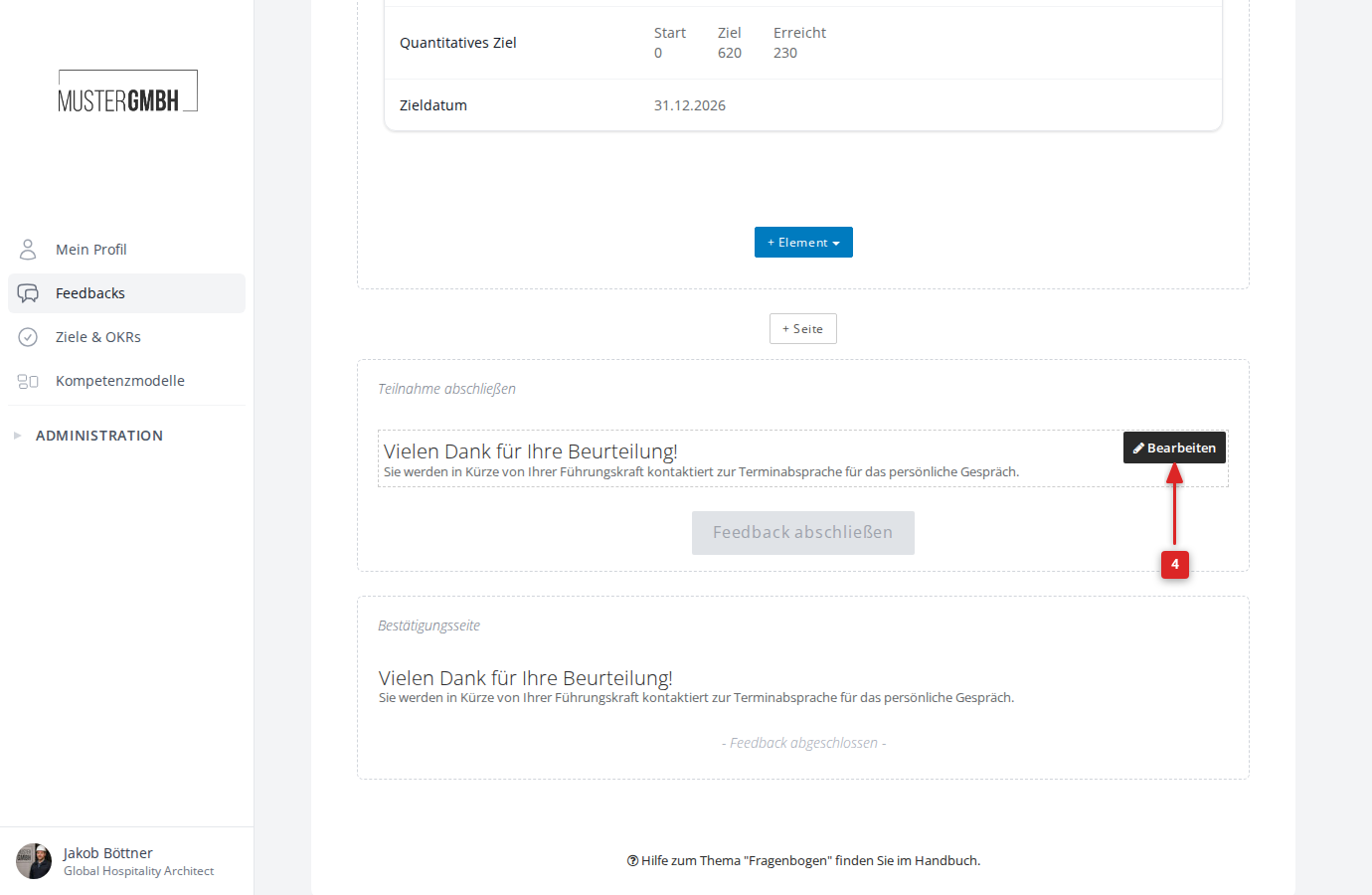 Bearbeiten-Button am Abschlusstext