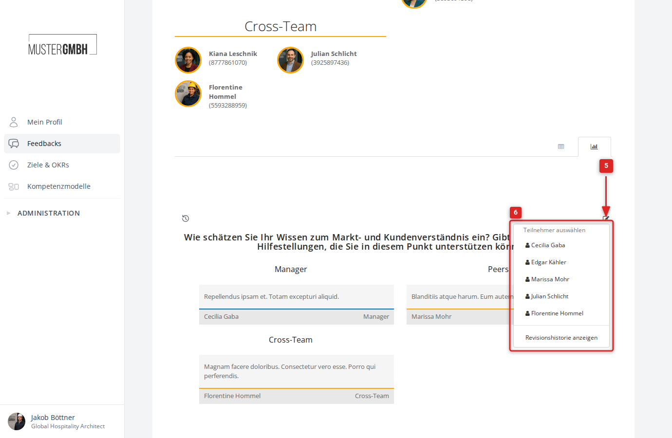 Stift-Symbol und Teilnehmer-Dropdown auf der Ergebnisseite