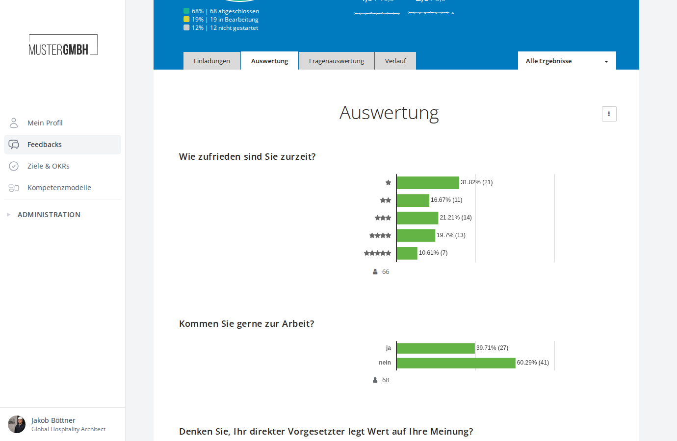 Ergebnis einer Bewertungsfrage mit Sternen
