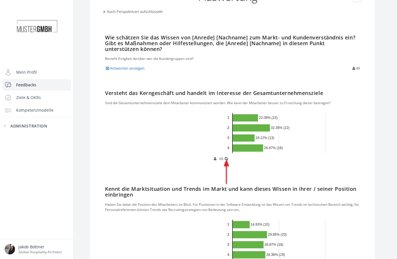 Ergebnis einer geschlossenen Frage als Balkendiagramm