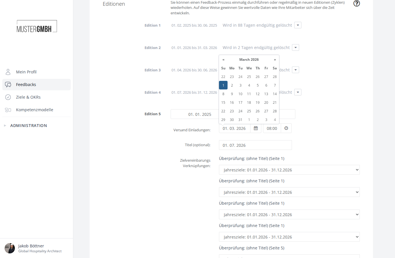 Screenshot: Gewünschtes Versanddatum im Kalender auswählen