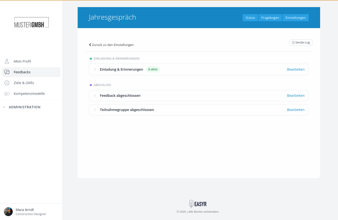 Benachrichtigungscenter eines Feedback-Prozesses