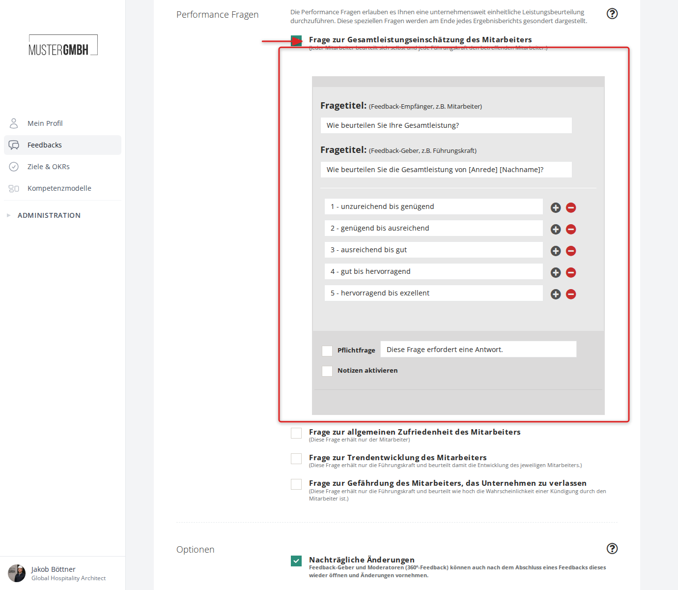 Performance Fragen mit aktivierter Frage und Inline-Formular
