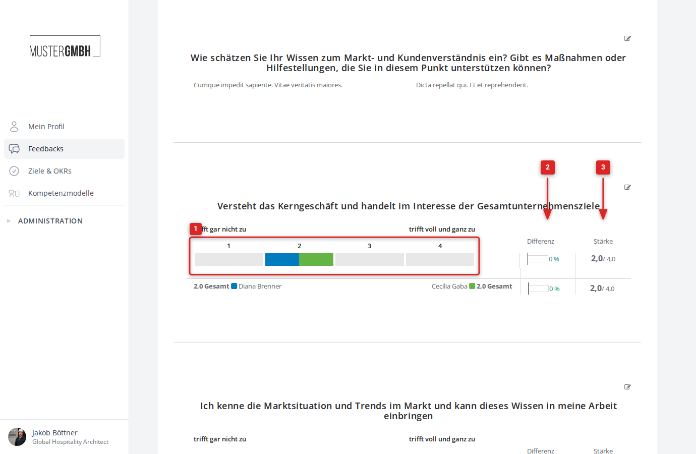 Screenshot: Darstellung des Ergebnisses einer Bewertungsfrage