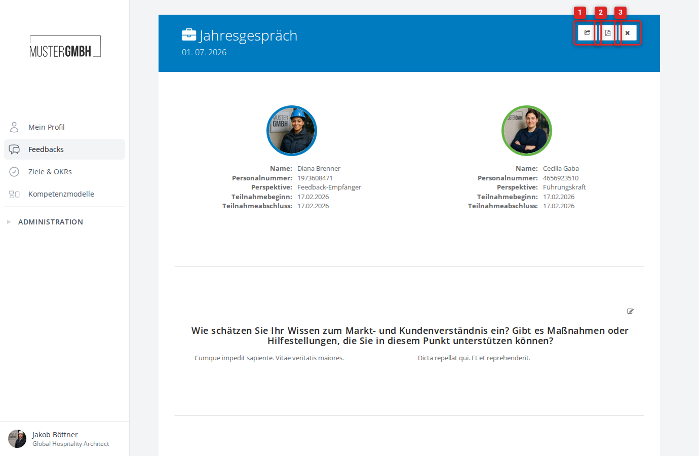 Screenshot: Kopfbereich der Ergebnisansicht mit Schaltflächen