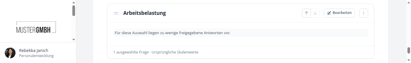 Unterdrückte Auswertung mit dem Hinweis auf zu wenige freigegebene Antworten