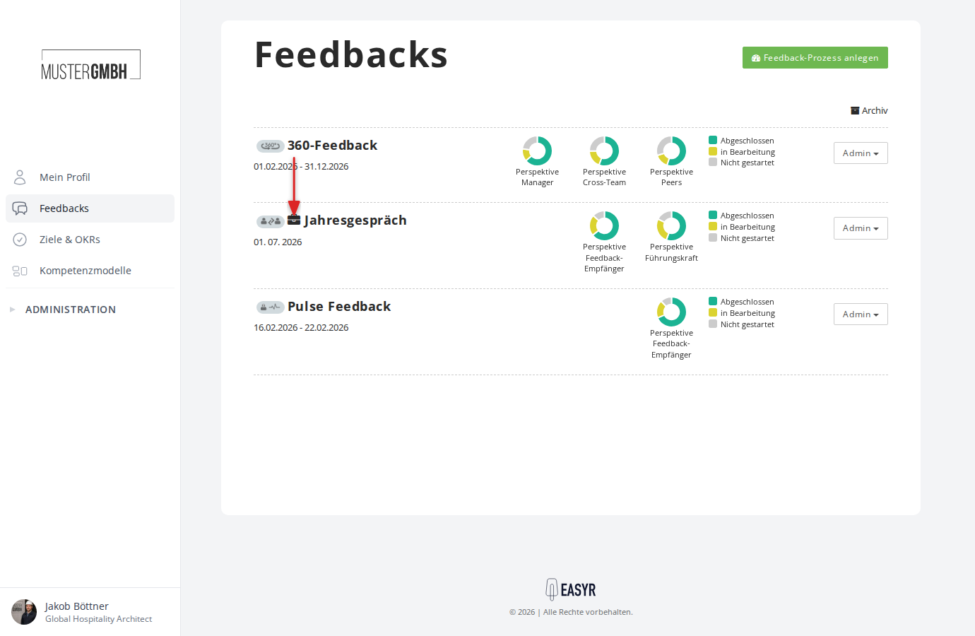 Koffer-Symbol in der Feedbacks-Übersicht