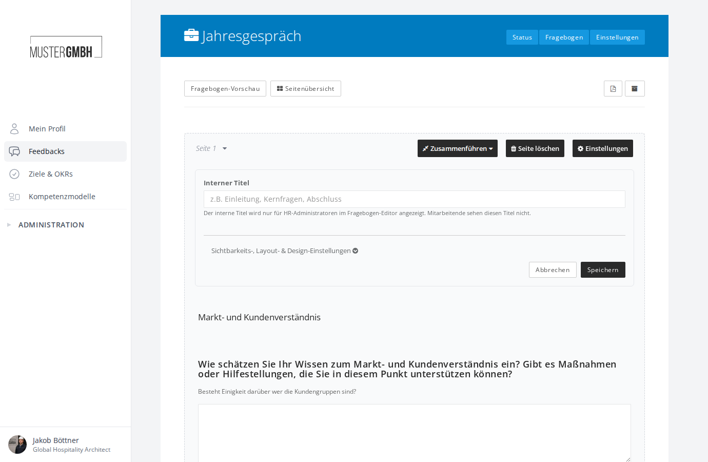 Seiteneinstellungen im Fragebogeneditor