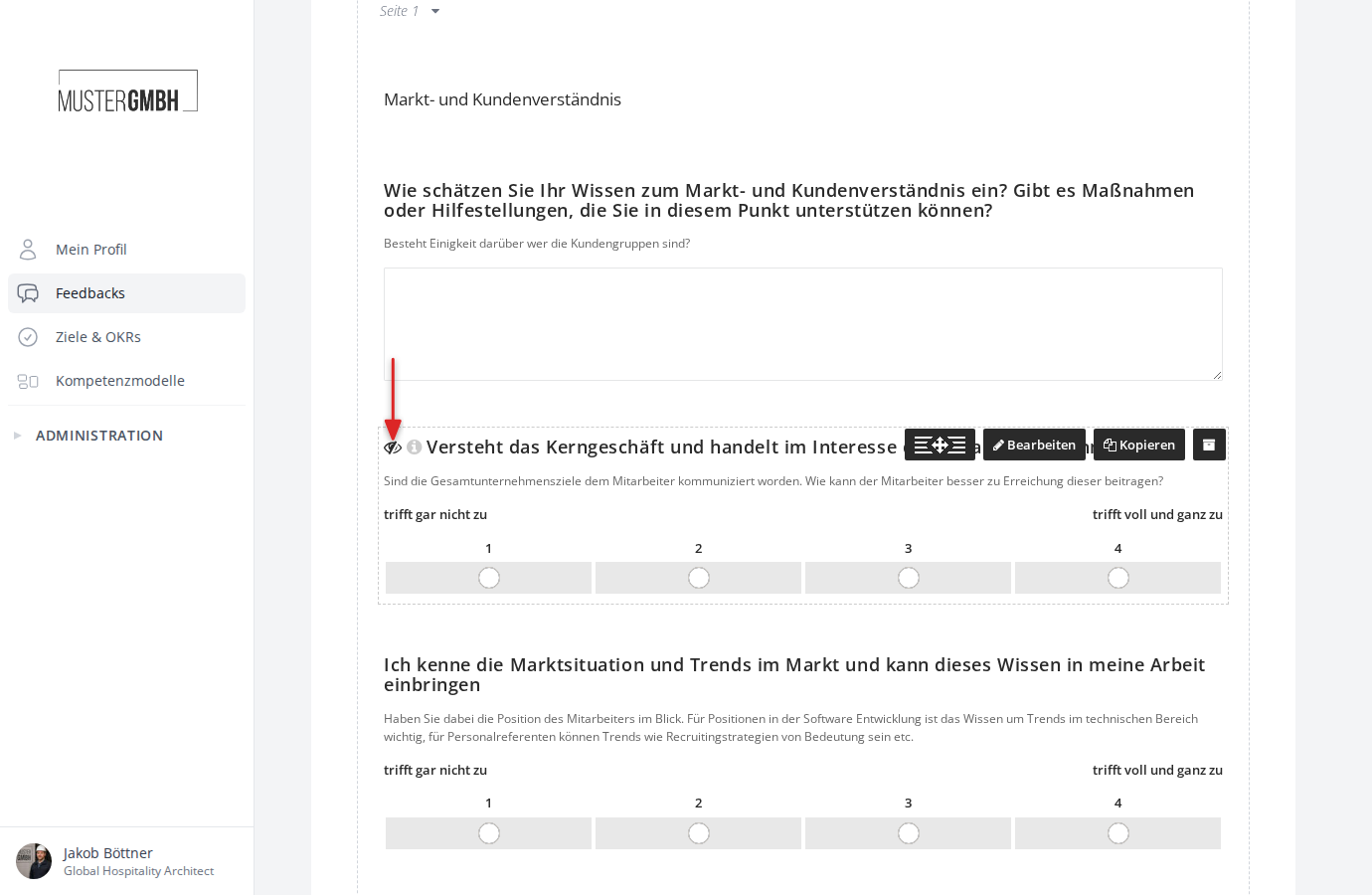 Indikator für eingeschränkte Sichtbarkeit im Fragebogeneditor