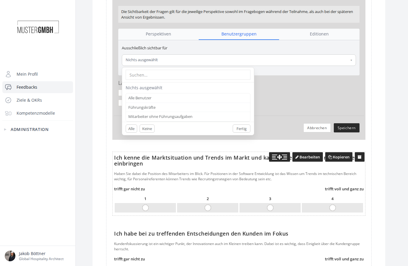 Benutzergruppen-Tab im Sichtbarkeits-Panel