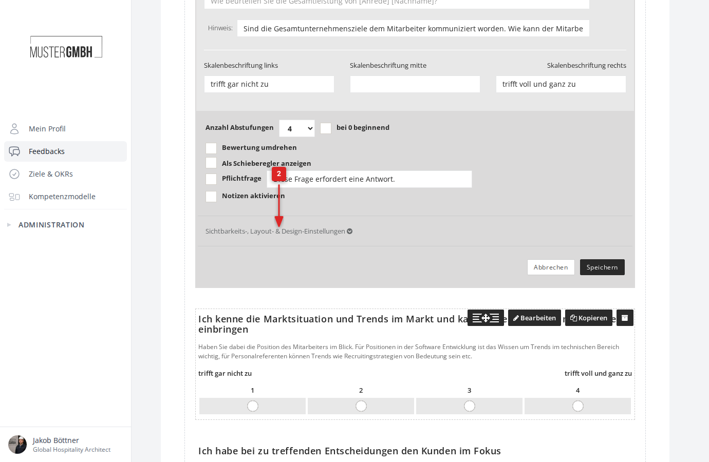 Sichtbarkeits-, Layout- & Design-Einstellungen öffnen