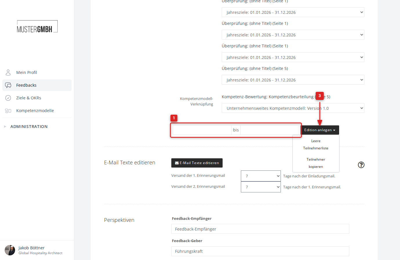 Neue Edition anlegen: Datumsfelder und Dropdown mit Optionen