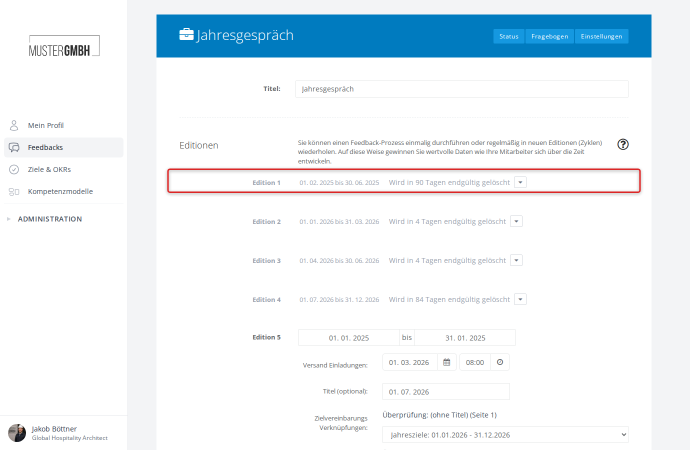 Gelöschte Editionen im Editionen-Bereich