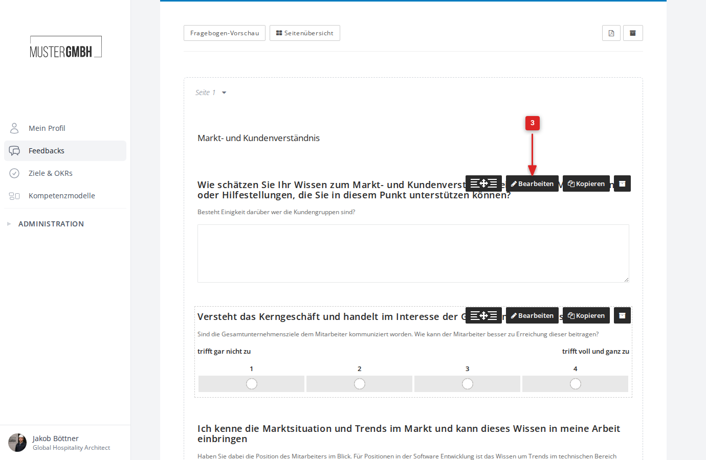 Werkzeugleiste einer Frage mit hervorgehobenem Bearbeiten-Button
