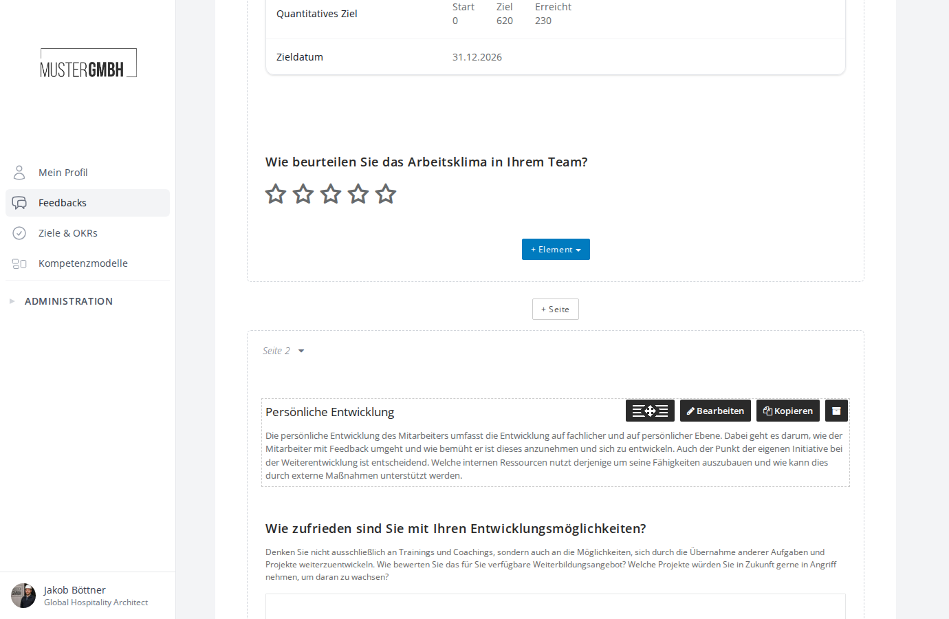 Fragebogeneditor mit Seitenumbruch zwischen den Seiten