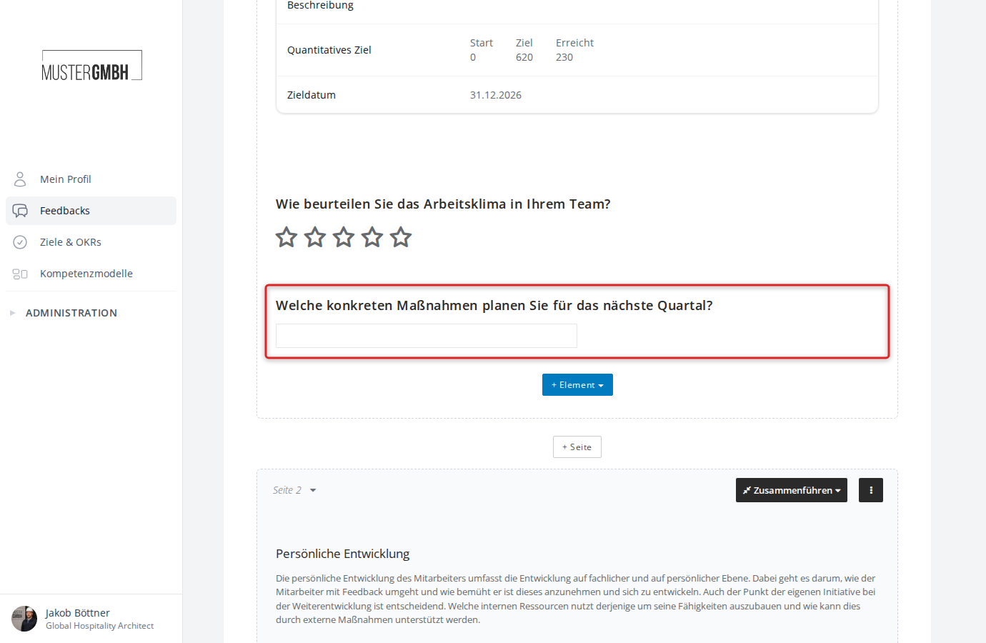 Neu gespeichertes Element im Fragebogeneditor