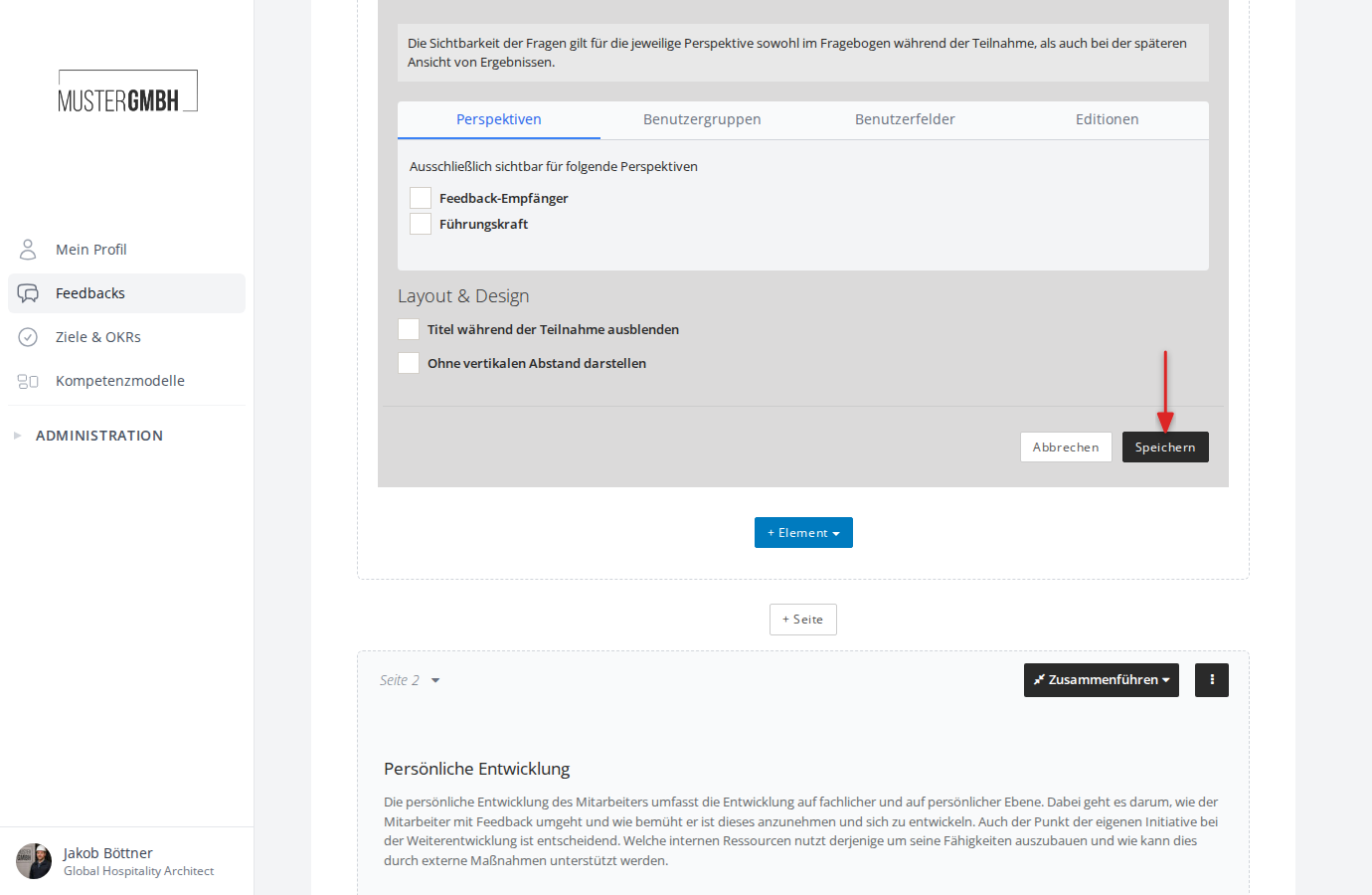 Buttons "Abbrechen" und "Speichern" am Formularende