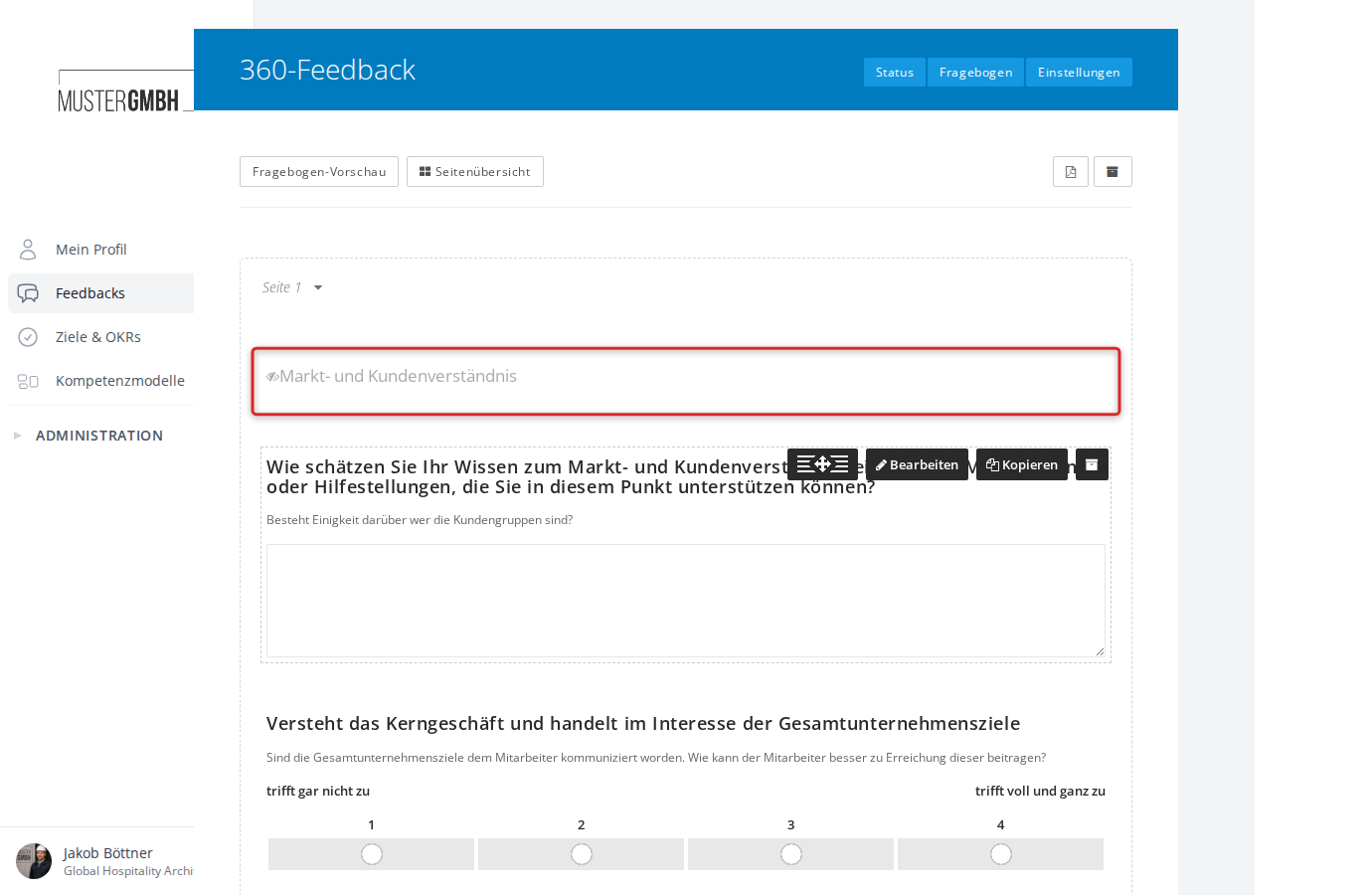 Archiviertes Element im Fragebogeneditor