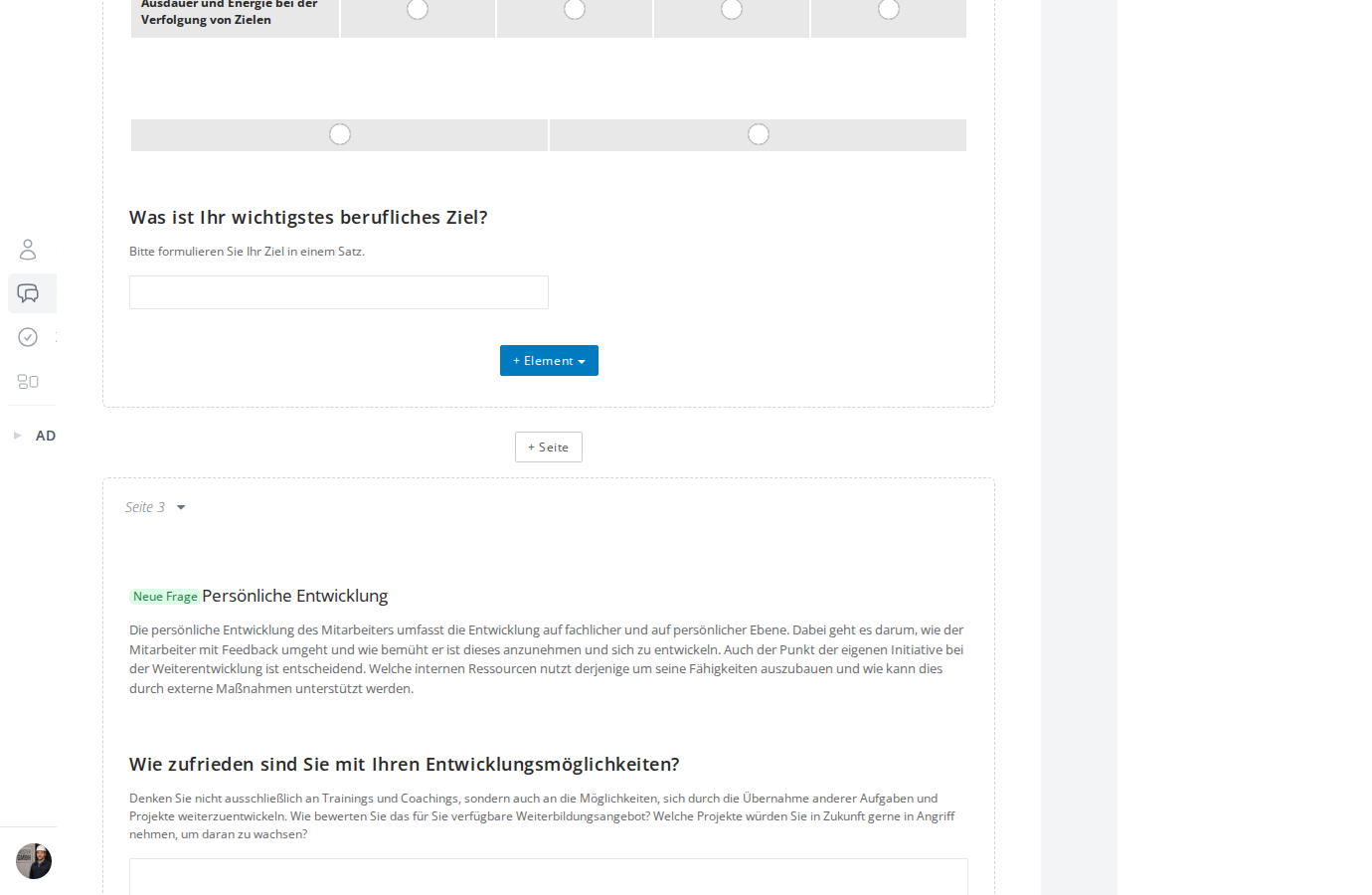 Fragebogen mit mehreren Seiten