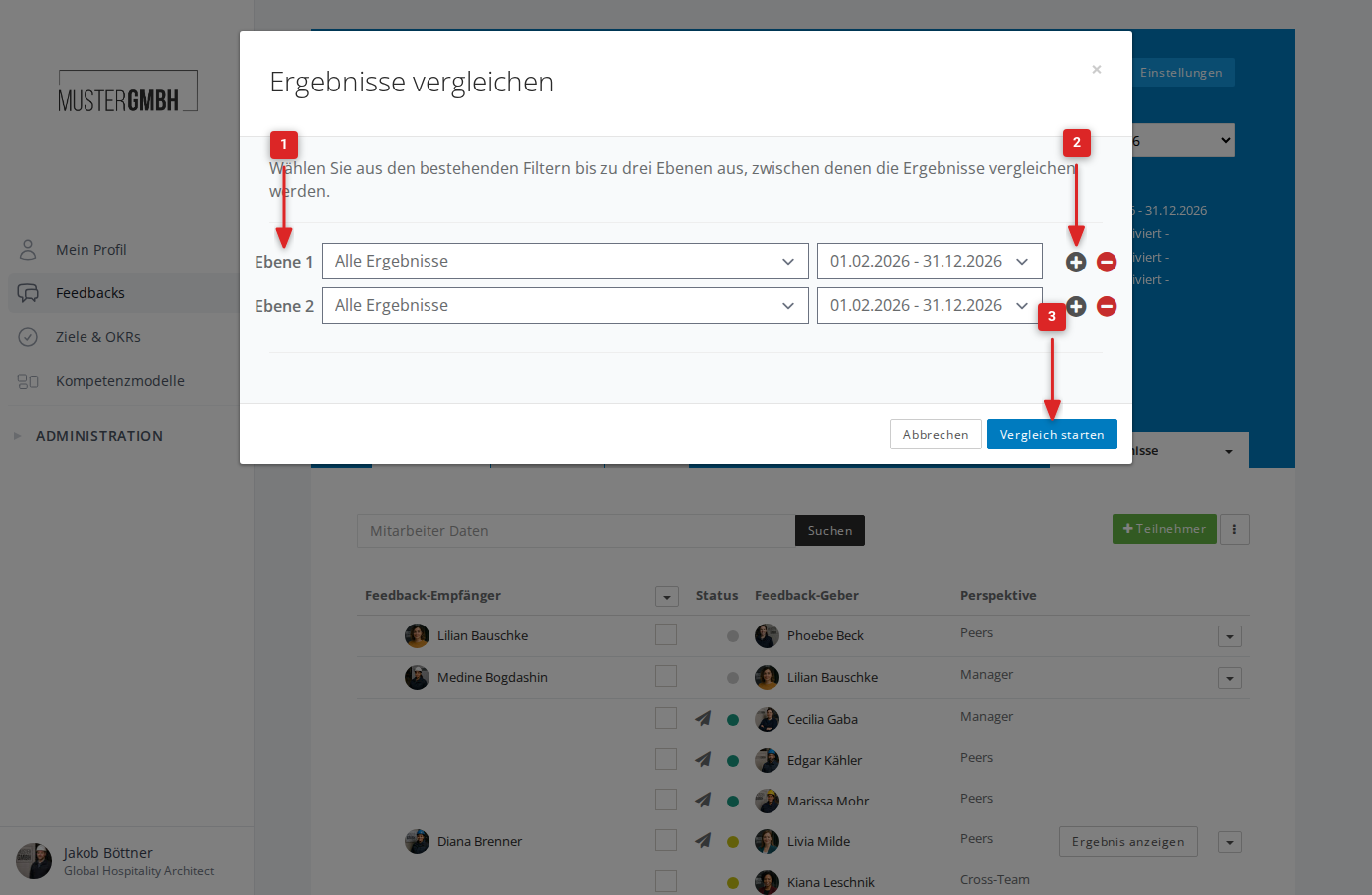 Vergleichsdialog mit zwei Ebenen