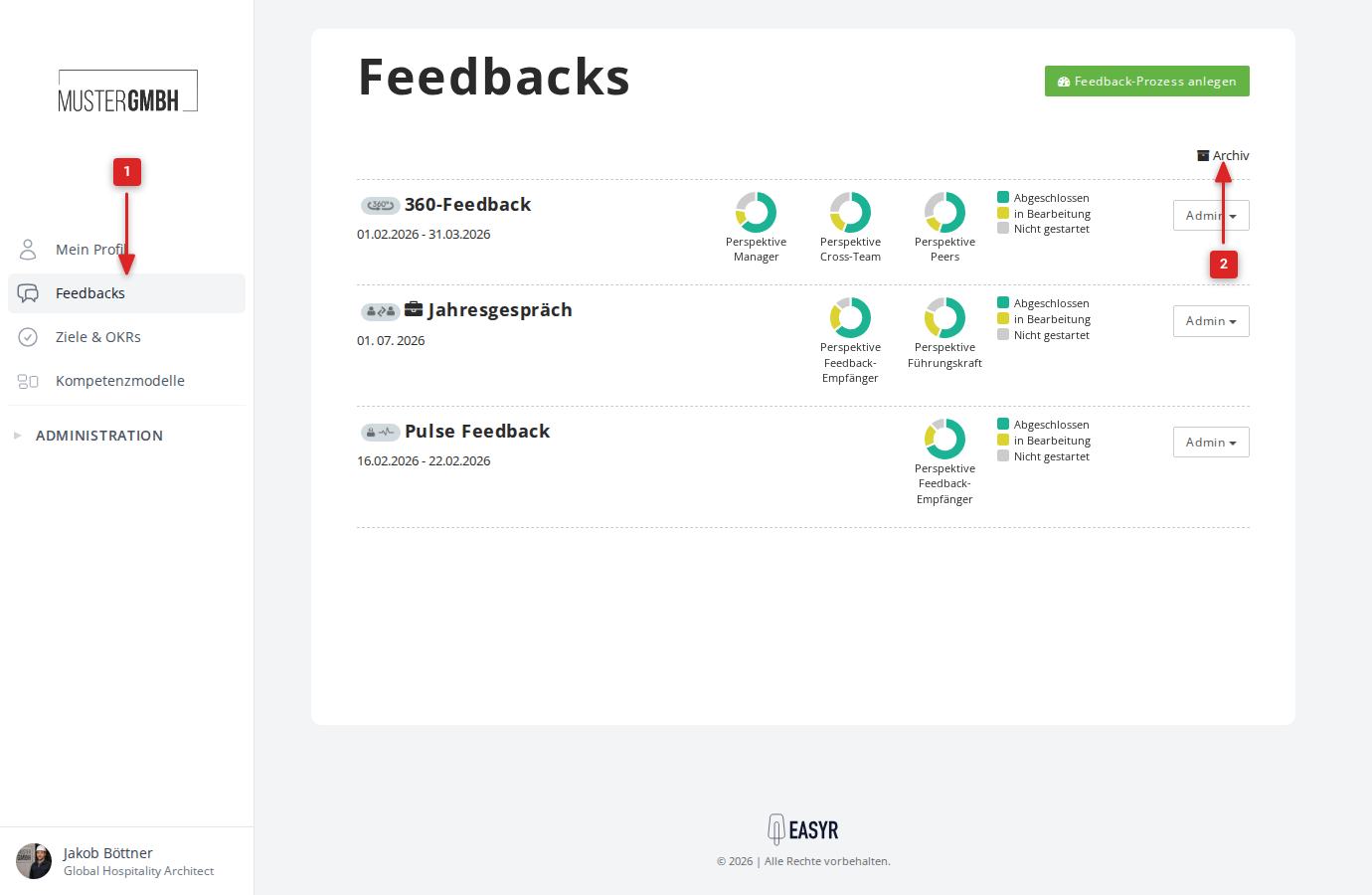 Archiv-Link in der Feedback-Übersicht