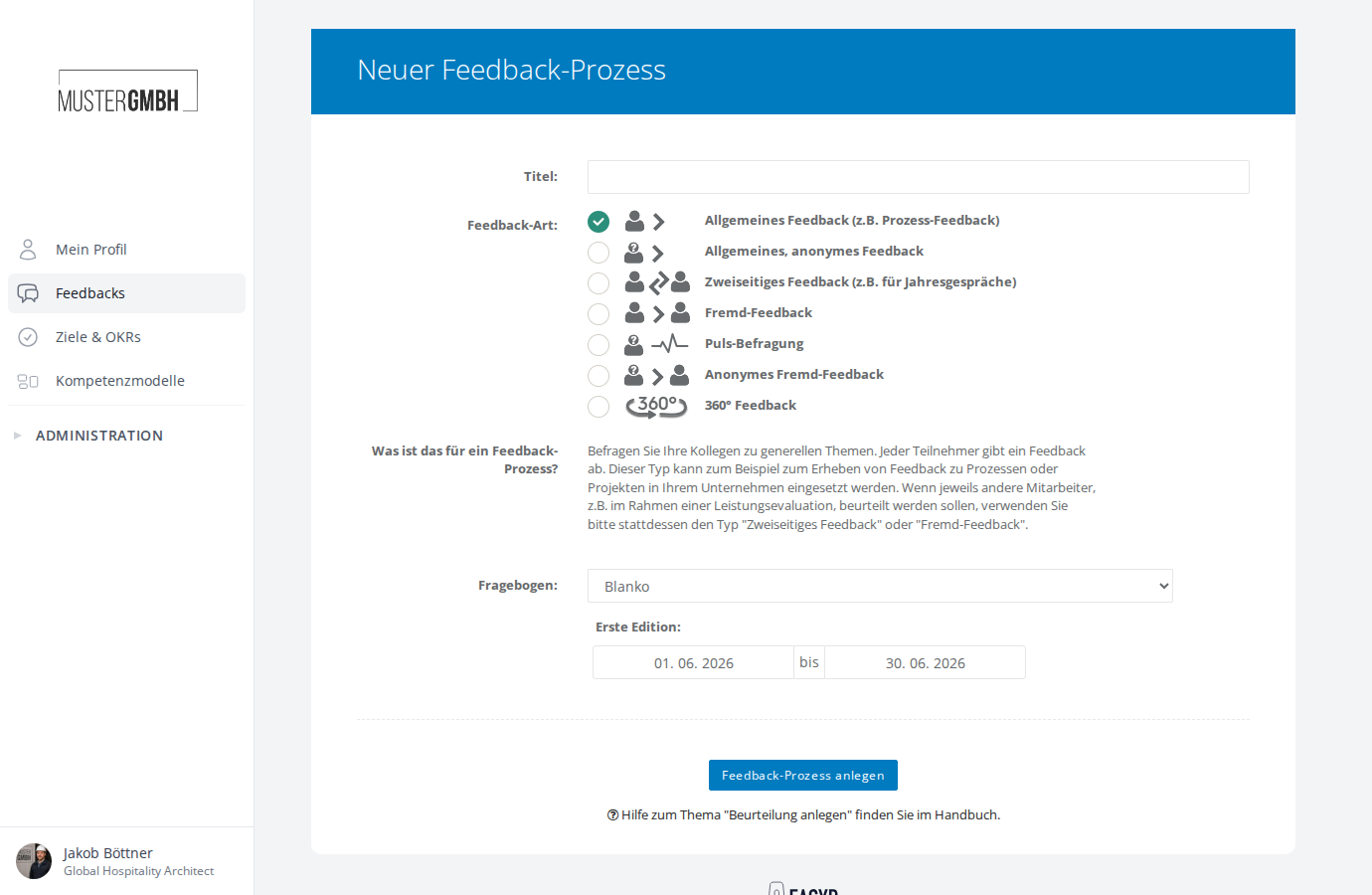 Übersicht der Feedback-Arten im Formular