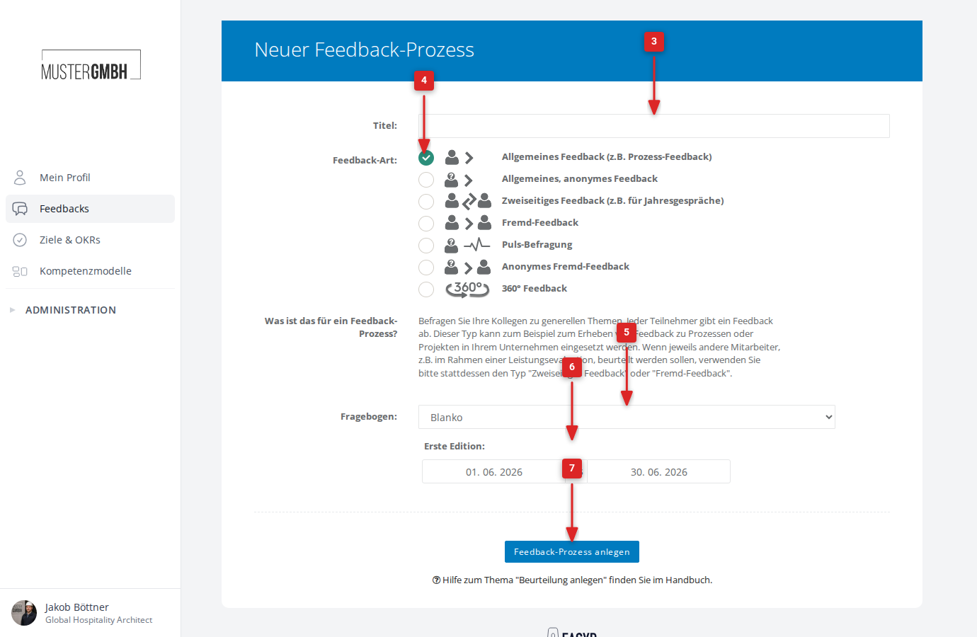 Formular zum Anlegen eines neuen Feedback-Prozesses