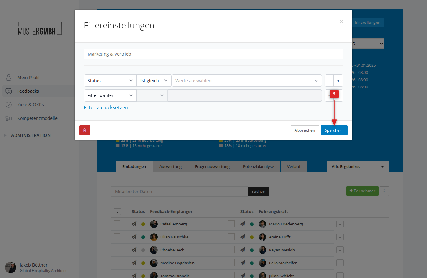 Speichern-Button im Filtereinstellungen-Dialog