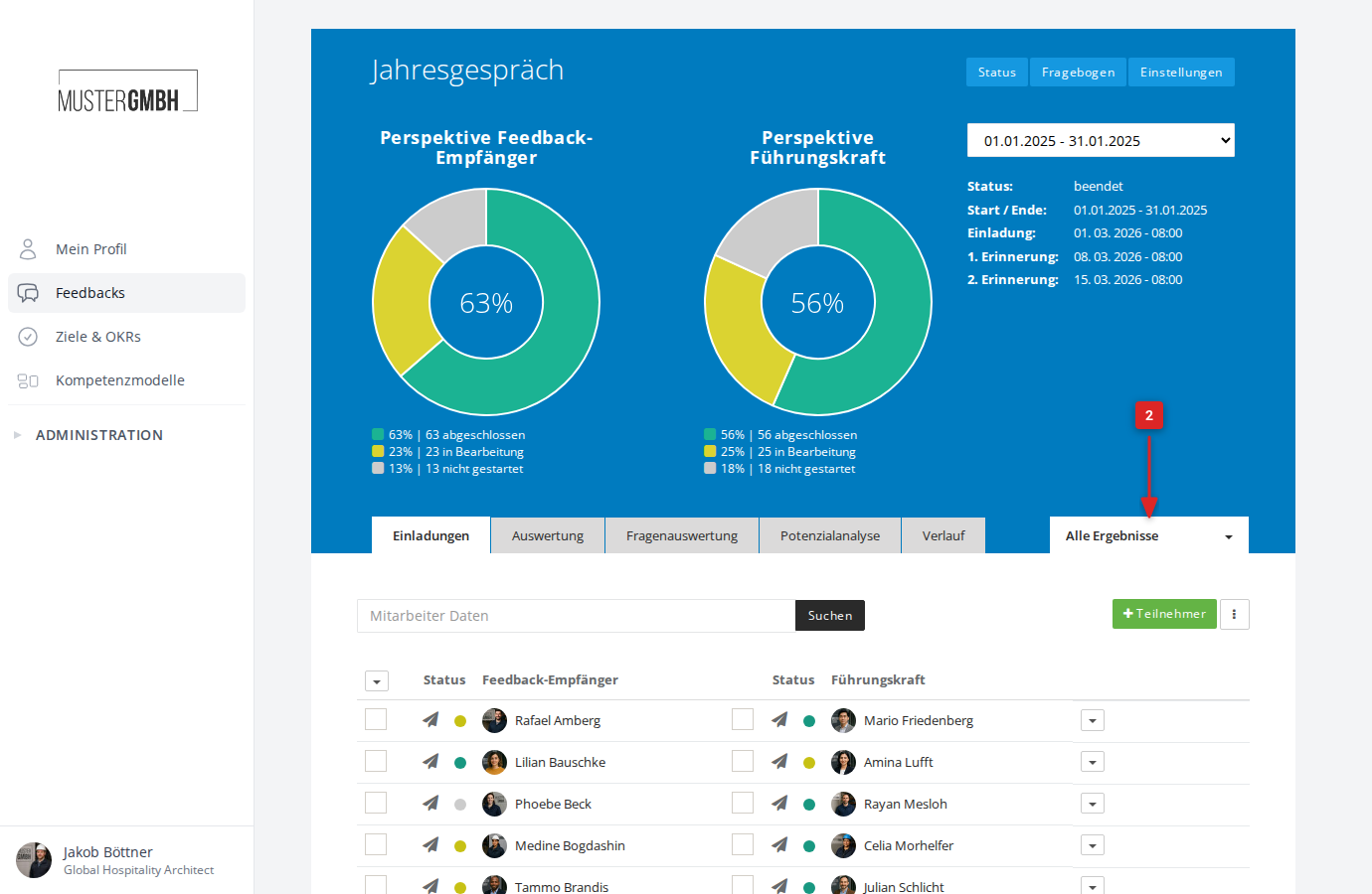 Status-Seite mit Filter-Dropdown