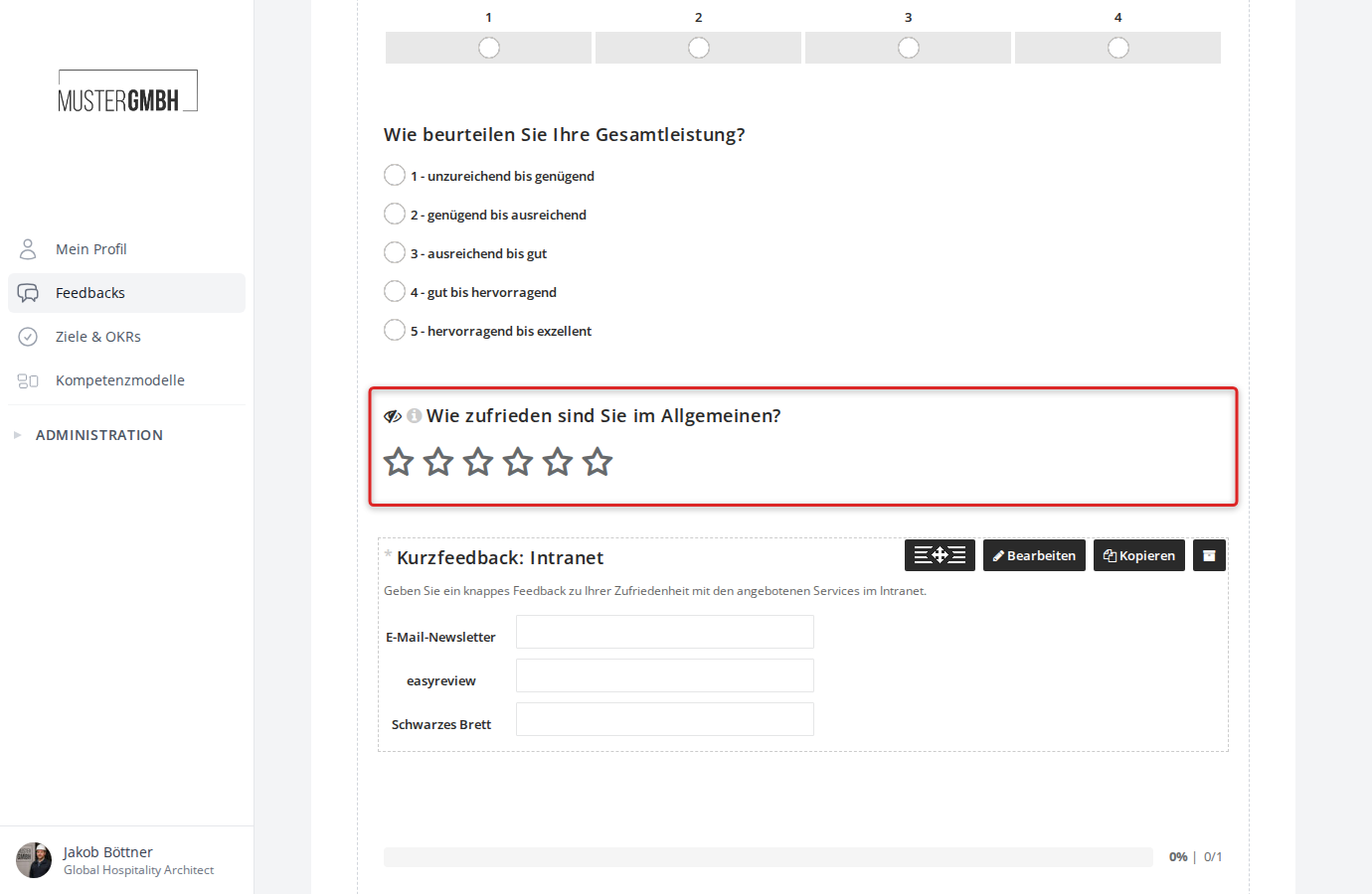 Darstellung der Frage zur allgemeinen Zufriedenheit im Fragebogen